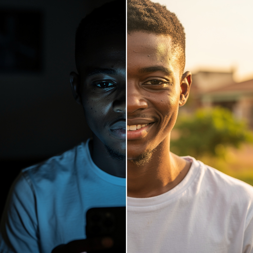 A man alone in the dark with his phone late at night — the secret struggle